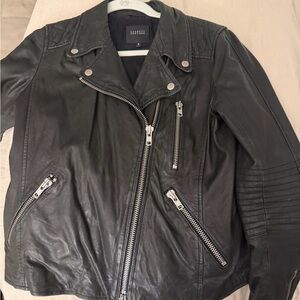 Barneys New York Black Leather Asymmetrical Moto Jacket